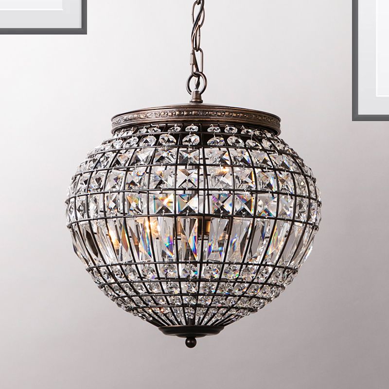 Disco Ball Pendulum Light Contemporary Crystal Shade 2-Light Black Bedroom Chandelier Pendant