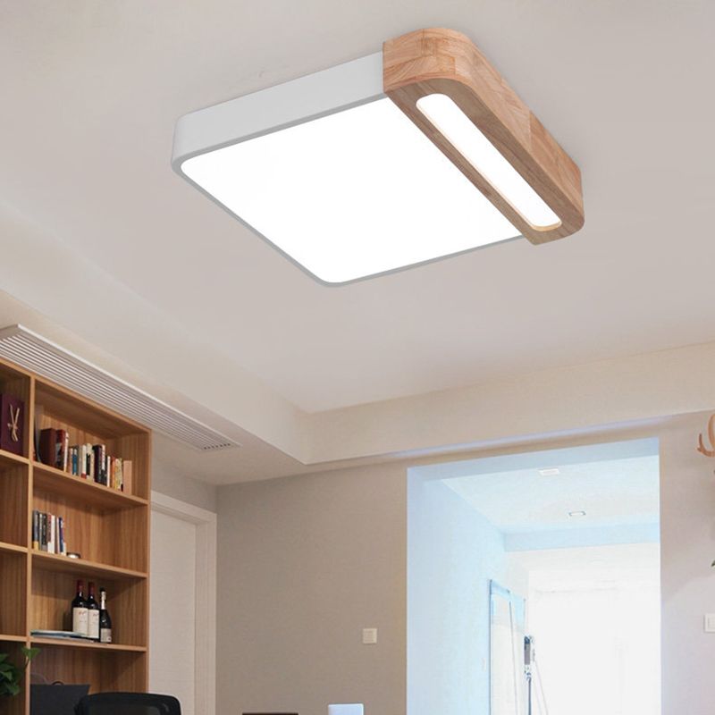 Plafonnier carré nordique en acrylique, plafonnier LED de 12/16 pouces de large, gris/blanc/rouge, avec protection en bois