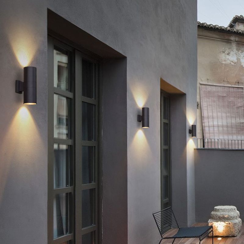 2 Light Cylindrical Wall Sconce Modern Style Metal Wall Lighting for Outdoor