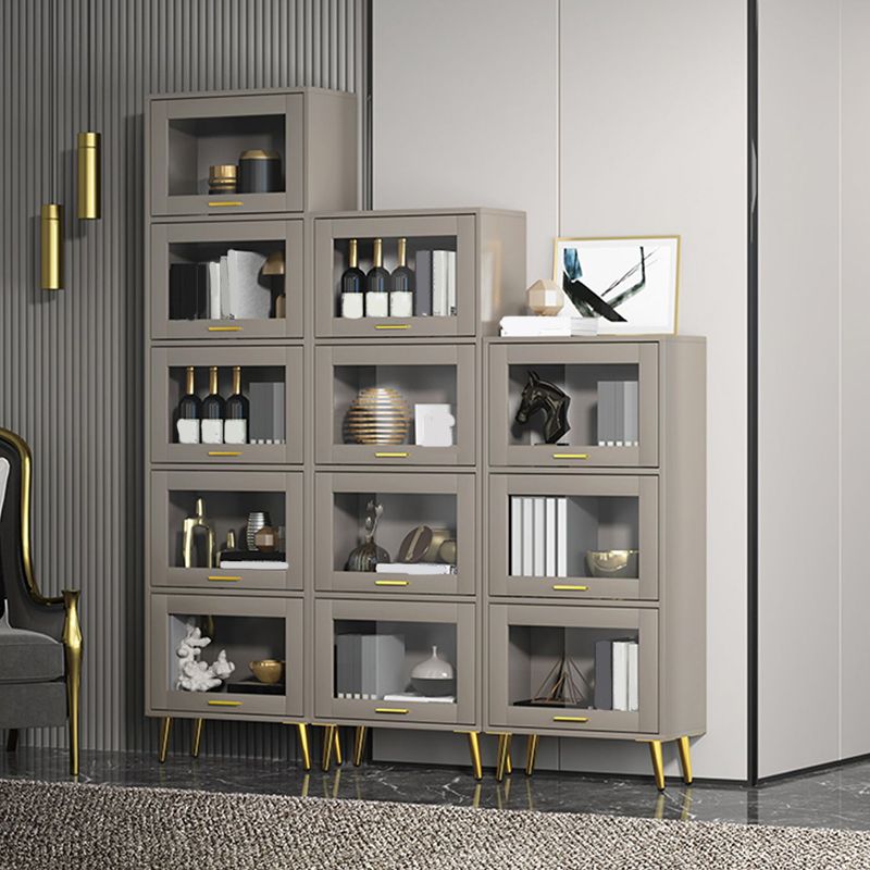 Glam Champagne/White Closed Back Standard Wood Shelf Bookcase for Living Room