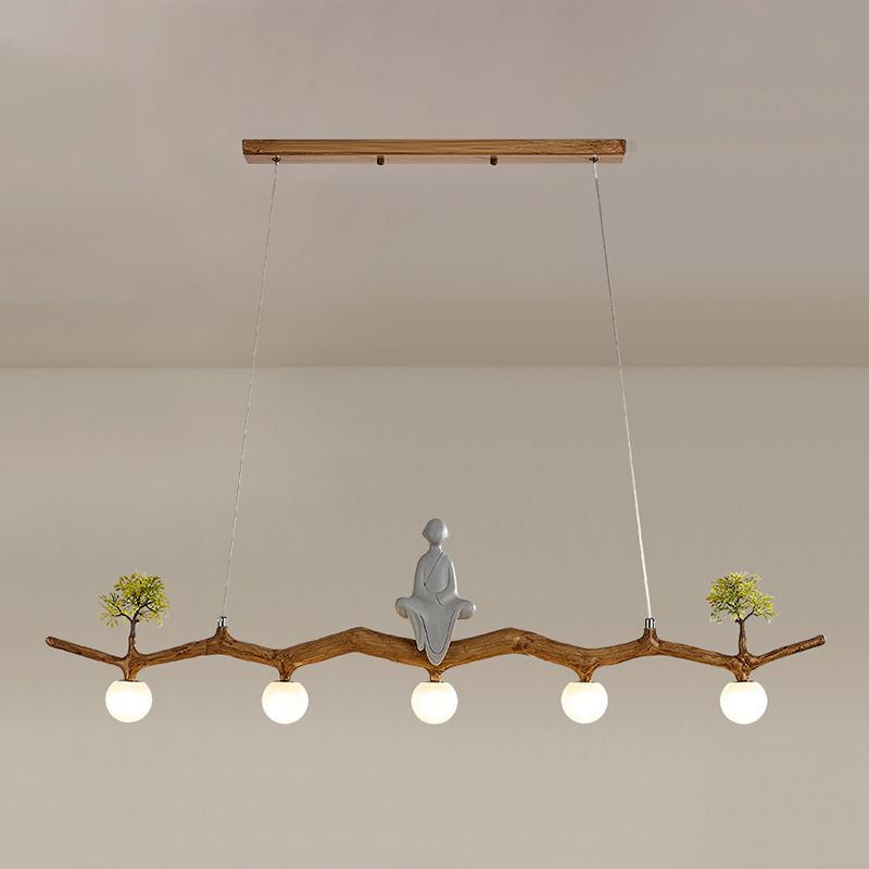 Brown Resin Island Lights Modern Restaurant Multi-Head Restaurant Lamphing con sombra de vidrio de globo