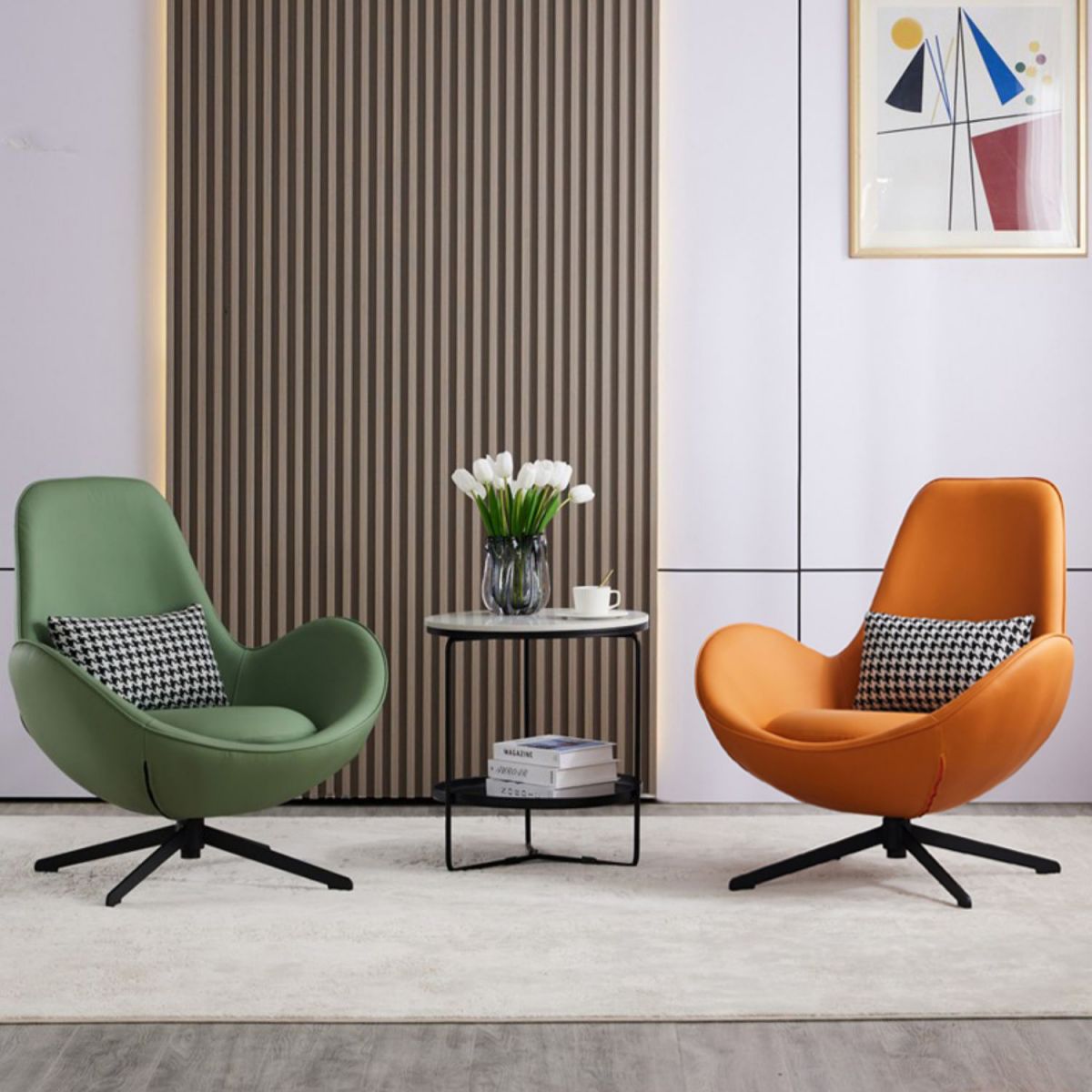 Fixed Back Lounge Chair Water Resistant Ottoman Set with Metal Legs