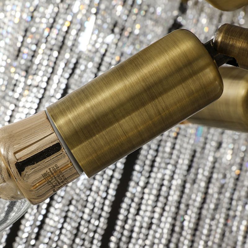 Tassel Chain Chandelier Lighting Metal Triple Light Crystal Shade Foyer Pendant Lamp