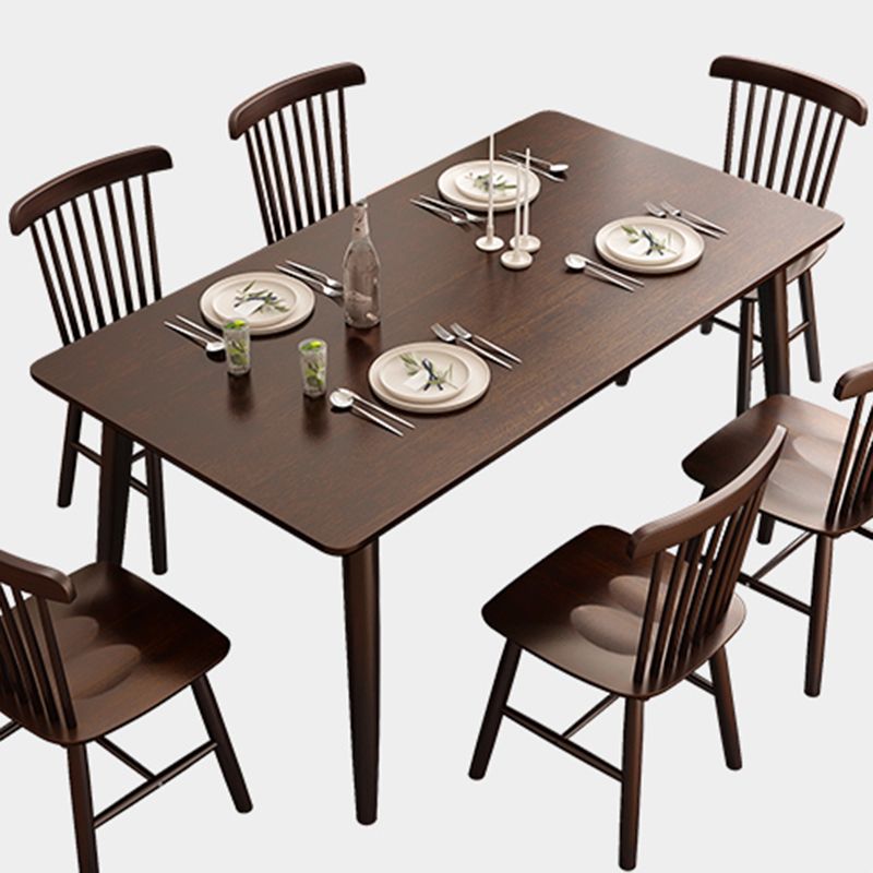 Rechthoek Moderne eettafel Bruine vaste tafel met rubberwood massief hout