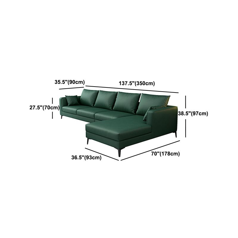 Green 4-seater Square Arm Sectional Pillow Back Stain-resistant Sectional