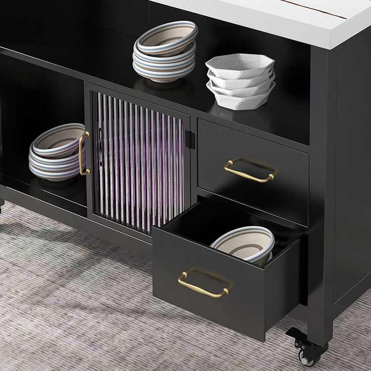 Home Dining Kitchen Island Table Modern Rectangular Prep Table with Casters