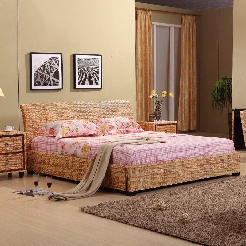 Tropical  Rattan Standard Bed Brown 37.40" High Bed with Headboard