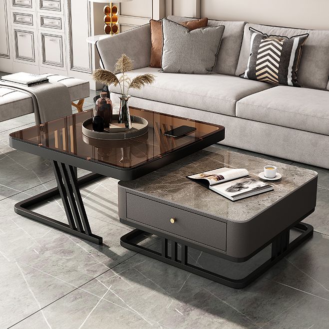 Frame Coffee Table Slate Top Coffee Cocktail Table with Storage Drawers