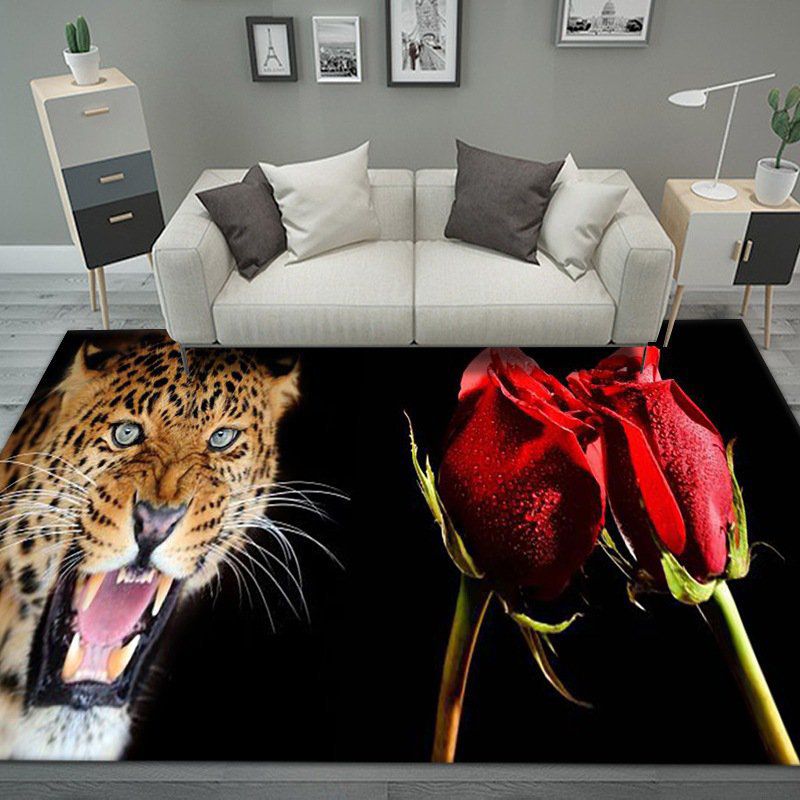Orange Tone Modern Indoor Rug Polyester Tiger Print Carpet Anti-Slip Backing Rug for Home Decoration