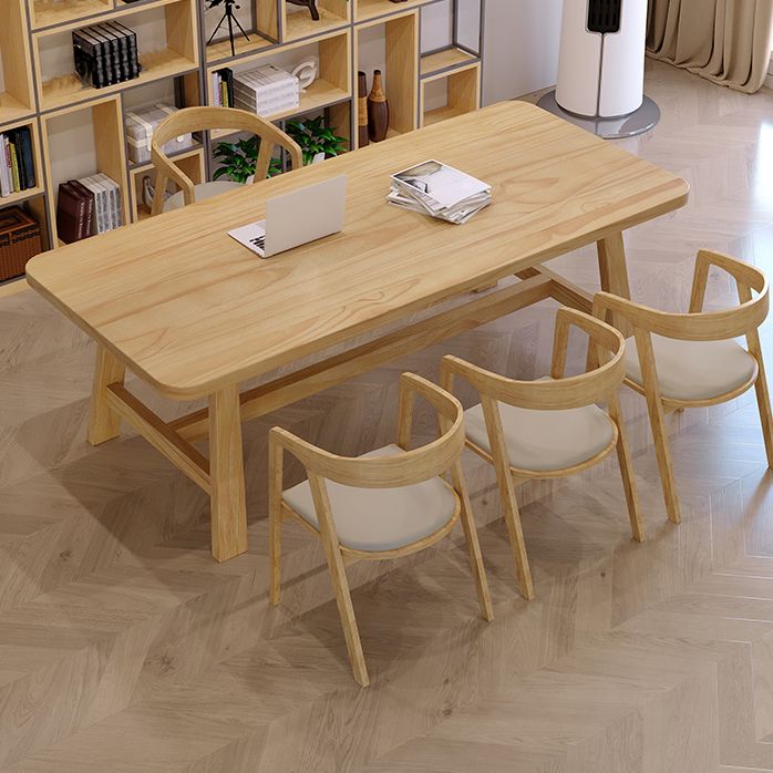 Modern Style Office Desk Solid Wood Trestle Writing Desk for Home