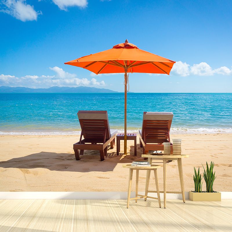 Stunning Beach Landscape Mural Wallpaper for Sitting Room, Soft Color, Custom Print