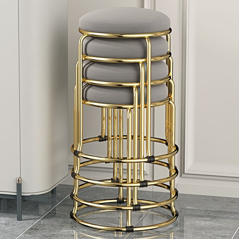 Contemporary Pouf Ottoman Fabric Upholstered Metal Frame Round Ottoman