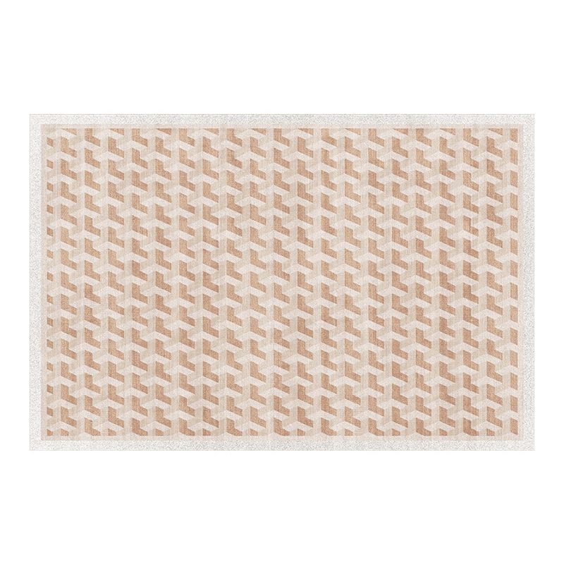 Light Brown Abstract Print Rug Polyester Modern Rug Washable Rug for Living Room