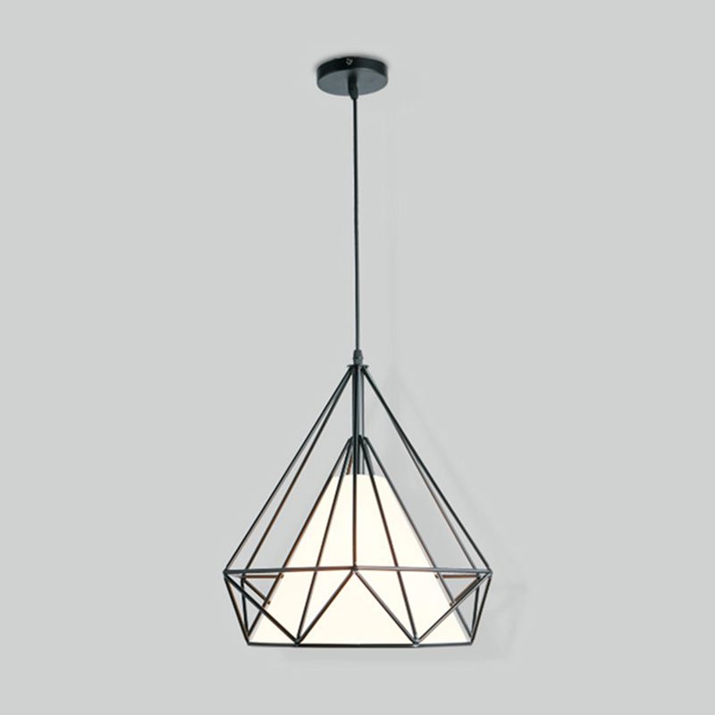 1-light Modern Simplicity Style Hanging Light Metal Cage Design Fabric Shade Suspension Lighting Fixture for Kitchen
