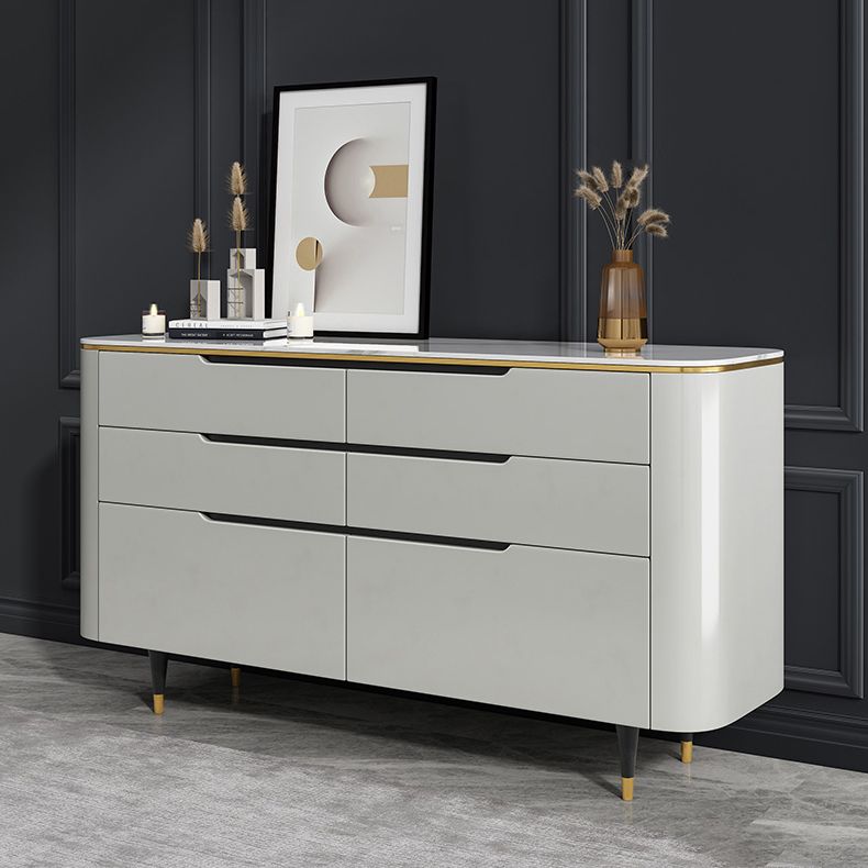 Modern Stone Sideboard Buffet with Drawers Living Room Side Board with Solid Wood Legs