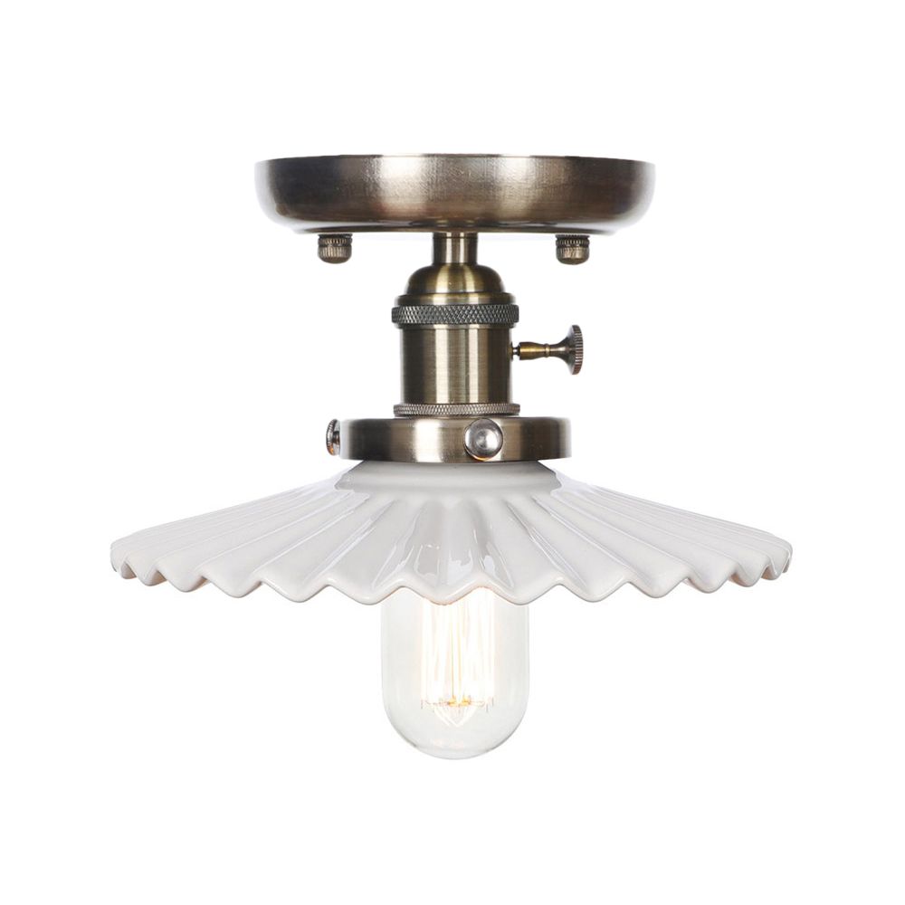 Cono / Saucer Metallo Semi Flush Montaggio Industrial 1 Bulb Living Room Light Fixture in bianco / Clear
