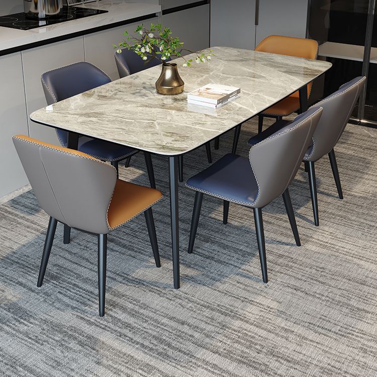 Industrial Style Sintered Stone Dining Table 4 Legs Carbon Steel Base Rectangle Table