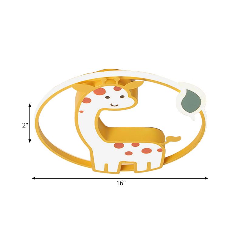 Giraffe Ceiling Mounted Light Cartoon Acrylic LED Nursery Flush Mount Lamp in Yellow