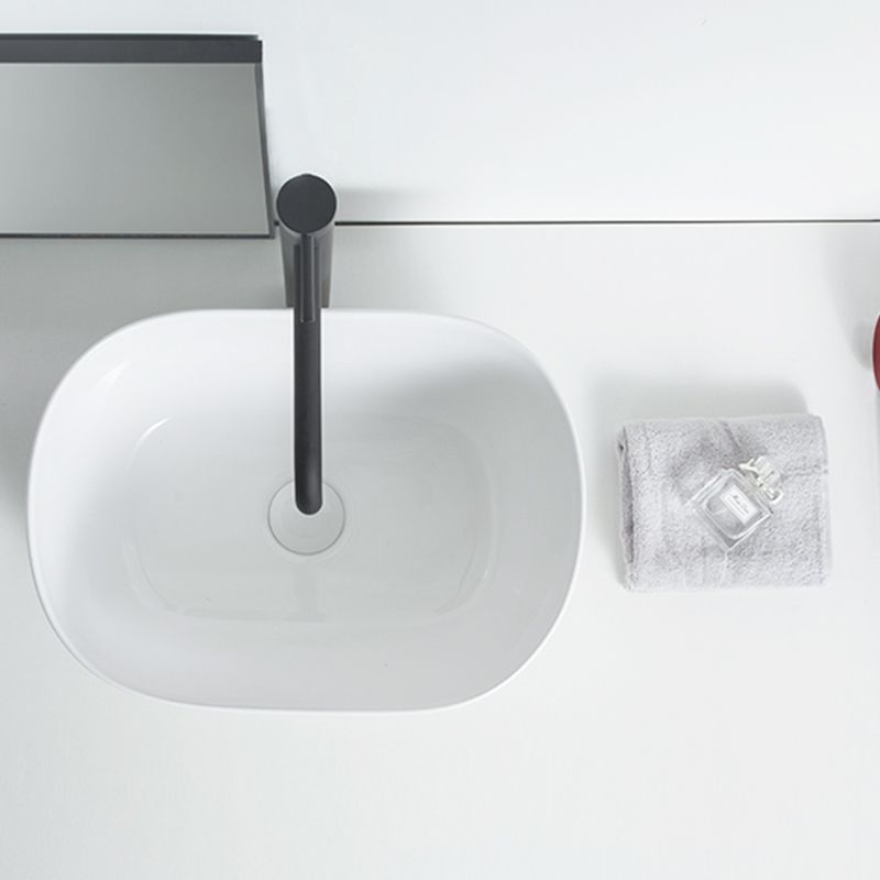 Modern Vessel Lavatory Sink Oval Porcelain with Pop-Up Drain Vessel Sink
