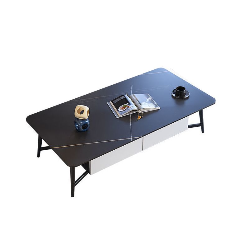 Modern Style Rock Slate Black Gold/white Gold/White Black with 2 Drawer Coffee Table