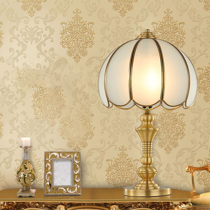 Lámpara de noche de 1 planta de tazón lámpara de mesa de vidrio esmerilado colonial colonial para dormitorio