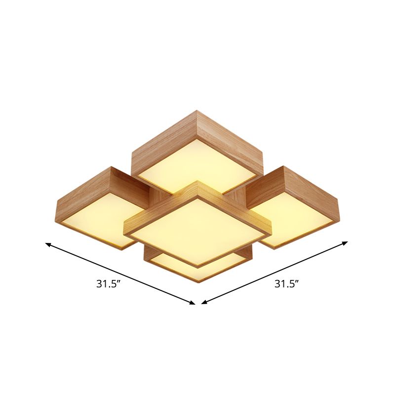 Beige vierkant/rechthoekblokspoellicht modern 22 "/31,5"/42 "brede LED houten plafond gemonteerde lamp