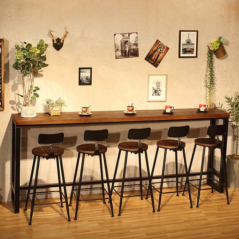 Industrial Metal Frame Pub Table Pine Wood Bar Table with Trestle Base