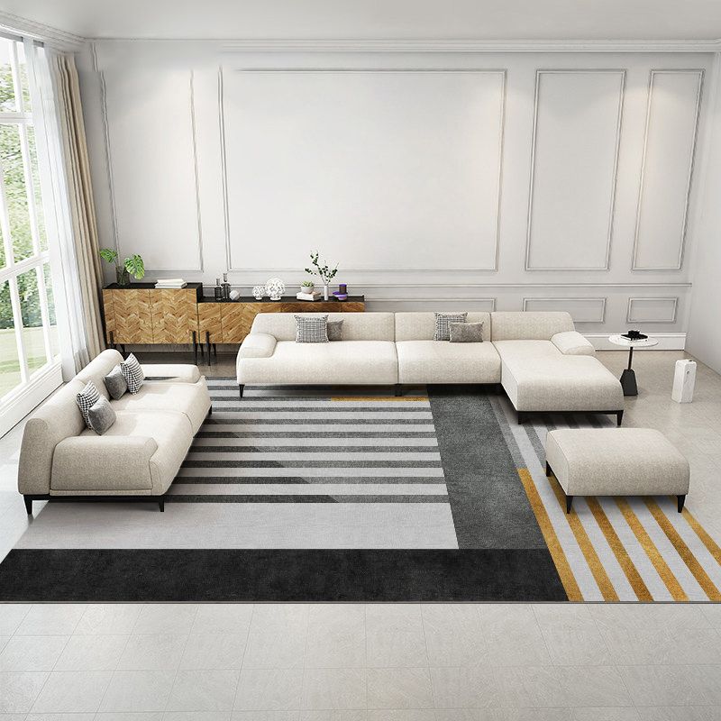 Black Striped Rug Blending Modern Rug Non-Slip Backing Rug for Home Decor