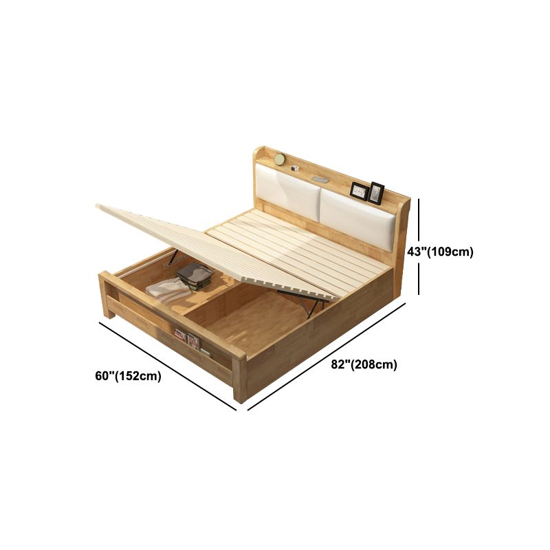 Nordic Bed with Open Storage Solid Wood Bed with Upholstered Headboard