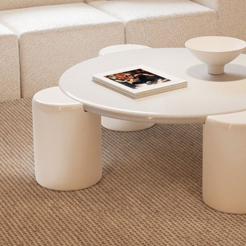 Modern Round Wood Coffee Table with 4 Legs Coffee Table in Cream