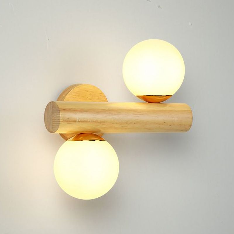 Rotatable Wood Flush Mount Lighting Contemporary Globe Wall Light for Bedroom