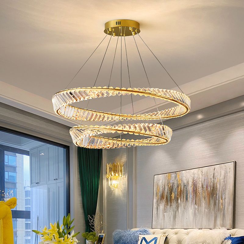 Round Shape Crystal Chandelier Modern Stainless Steel Down Lighting Pendant for Bedroom