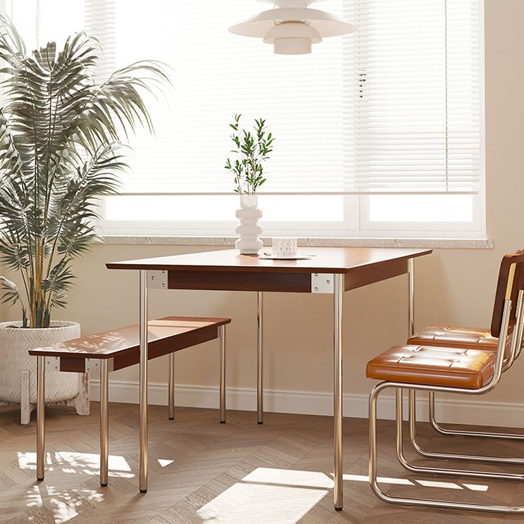 Mesa de comedor de madera maciza de boj, mesa rectangular con base metálica de 4 patas para el hogar