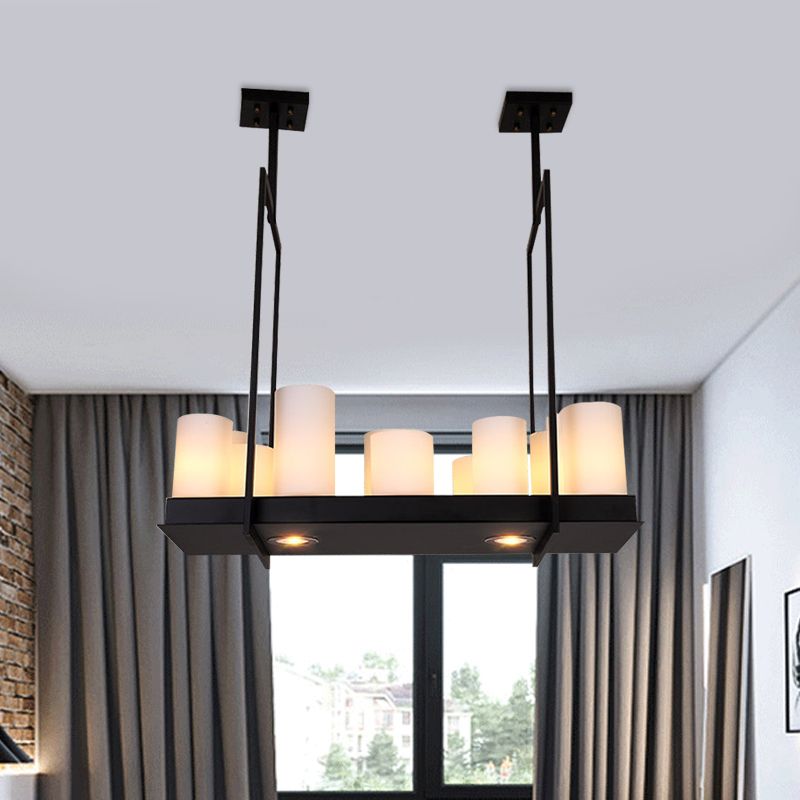 8/12/16 Lights Island Pendant Light Traditional Barrel Frosted Glass Hanging Lamp in Black for Dining Room