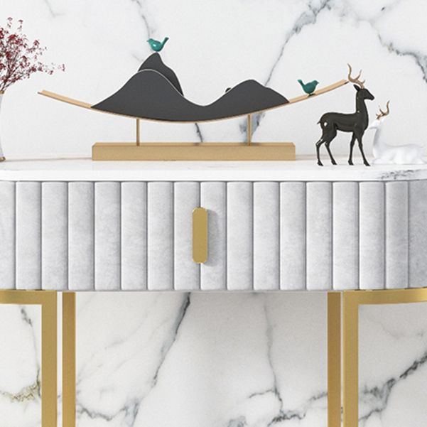 Glam Oval Console Accent Table Antique Finish Sofa Console Table in Marble