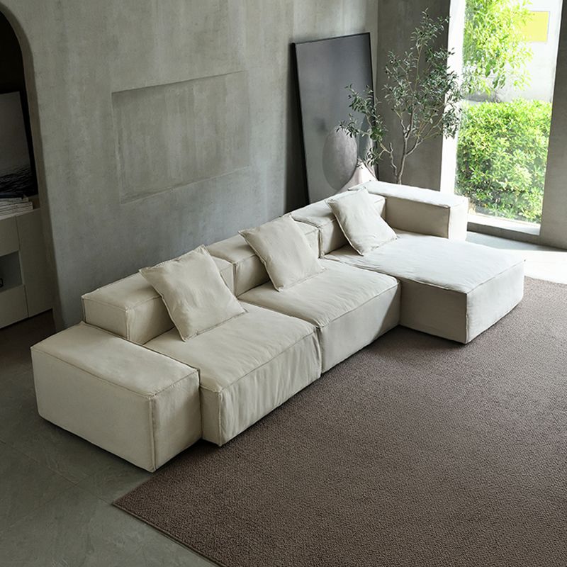 Cotton Blend Square Arm Sectional Sofa 25.6"High Cushion Back Sofa,White