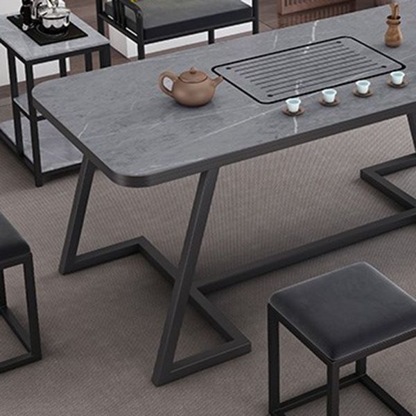 Metal and Stone Table Glam Style Family Rectangular Dining Table