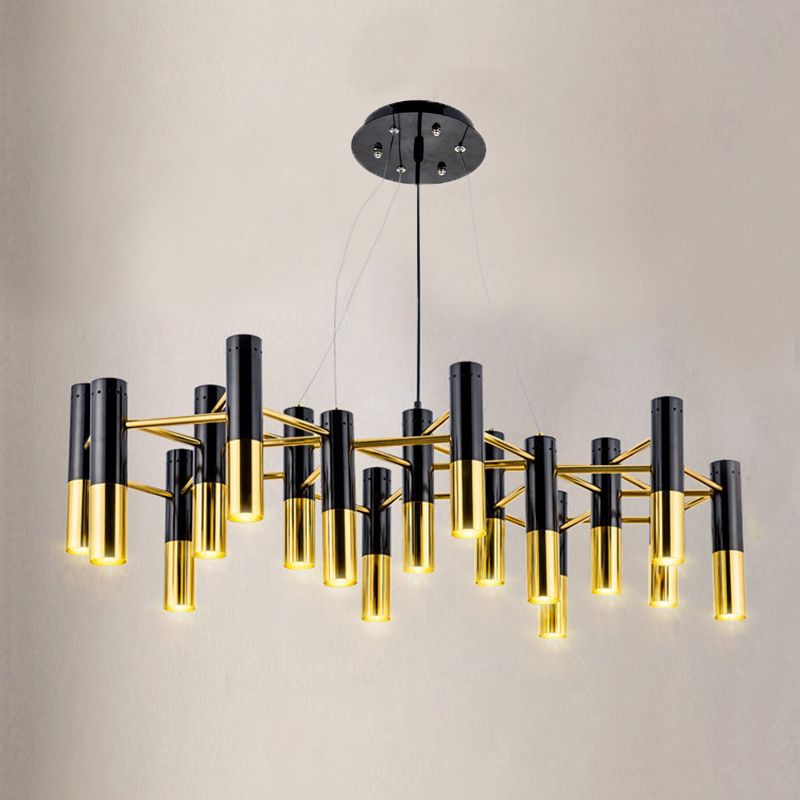 Postmodern metalen kroonluchter verlichtingsarmatuur zwart-gouden hanglamp voor zitkamer