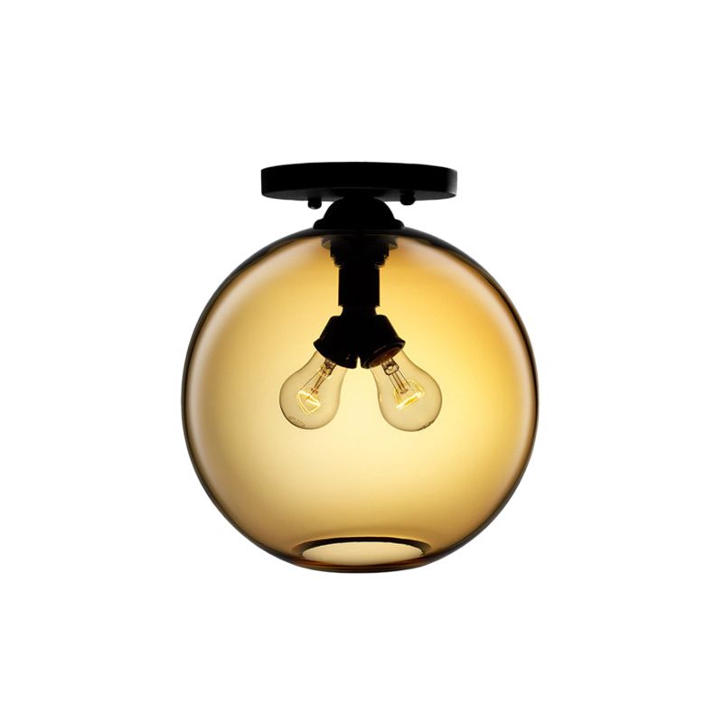 Globe Shade Semi Flush Salle à manger Rouge/Marron/Bleu Verre Style Industriel 1/2 Lumière Plafonnier Noir