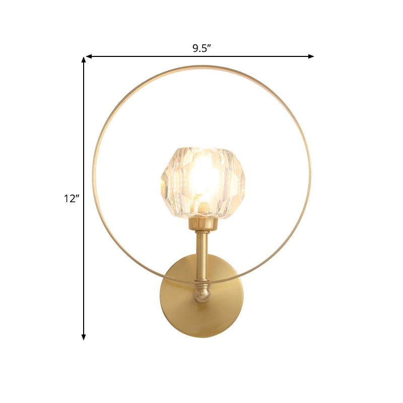 Goud 1 hoofdoppervlakwand SCONCE Hedendaagse afgeschuinde kristallen bol ringframe wandlamp