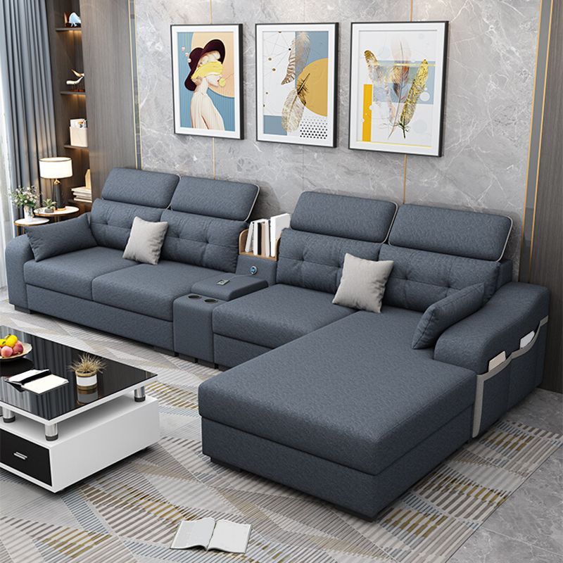 Cotton Blend Pillowed Back L-Shape Cushions Furniture Sectionals for 4 People