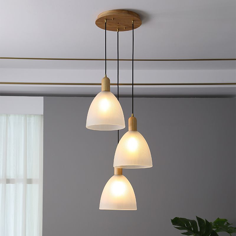 Modern Minimalist Glass Hanging Light Wooden Pendant Lighting Fixture for Sitting Room