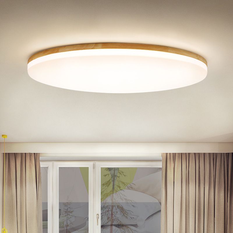 LED-plafondlamp met ronde vorm, modern hout, 1 licht, inbouw voor gangpad-eetkamer