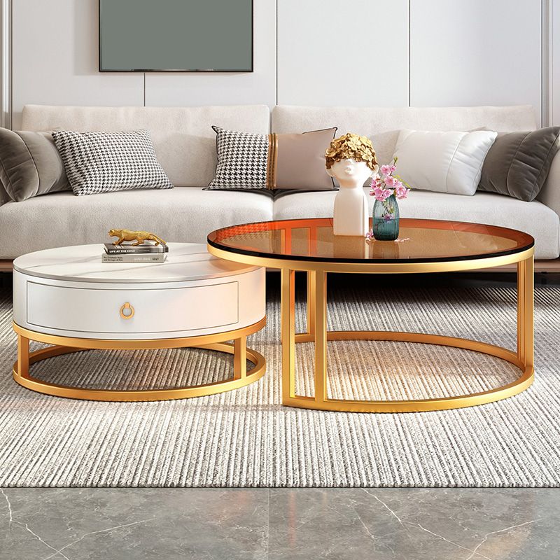 Modern Glass Coffee Cocktail Table Round Nesting Coffee Table Set