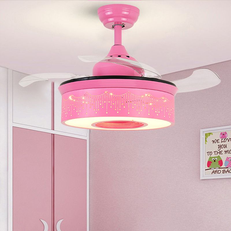 14 "/16,5" W Modern LED Éclairage d'éclairage rose / bleu / vert 4 lames Semi Flush Light avec une teinte acrylique, télécommande