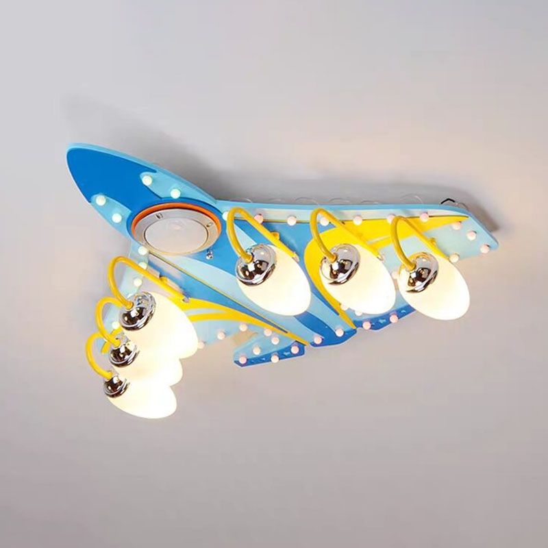 Éclairage encastré en forme d'avion bleu, luminaire LED en métal de Style enfants pour chambre d'enfant