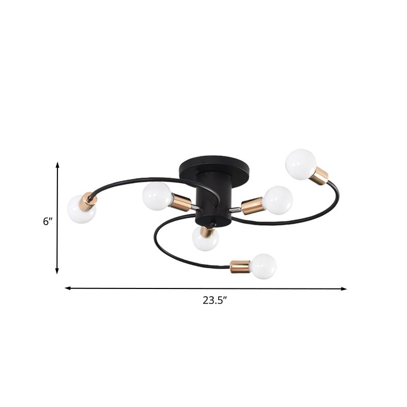Bras en spirale fer semi-encastré éclairage modernisme 6 ampoules noir et or près du plafonnier