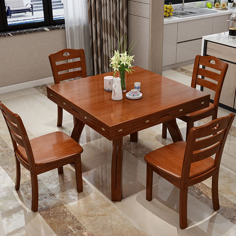 Modern Rubberwood Dinner Table Round 4 Legs Drop-Leaf Table for Home Use