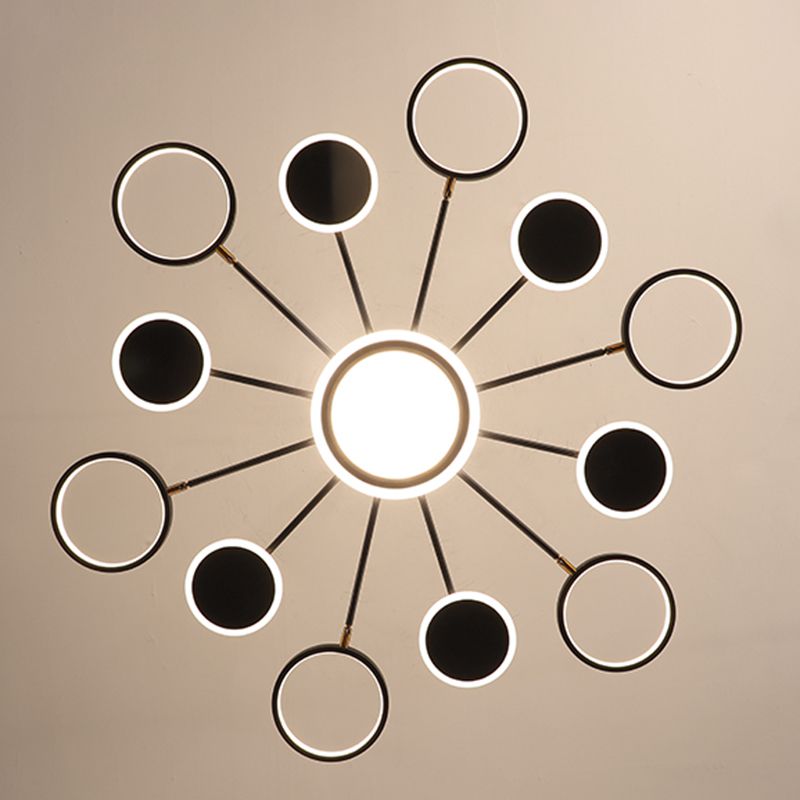 Accesorio de iluminación colgante de círculo acrílico Estilo moderno LED Black Hanging Chandelier