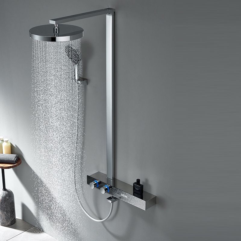 Contemporary Shower Trim with Dual Shower Head in Silver/White/Gray